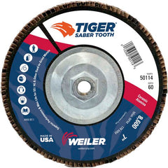 7″ Saber Tooth Ceramic Abrasive Flap Disc, Angled, Phenolic Backing, 60C, 5/8″-11 UNC Nut - Apex Tool & Supply