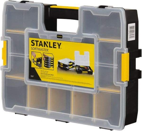 Stanley - 17 Compartment Tool Organizer - 12-63/64" Wide x 13-11/16" Deep x 3-7/16" High, Plastic, Black/Yellow - Apex Tool & Supply