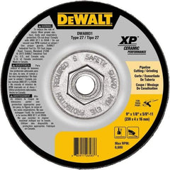 DeWALT - 24 Grit, 9" Wheel Diam, Type 27 Depressed Center Wheel - Coarse/Medium Grade, Ceramic, N Hardness, 6,600 Max RPM - Apex Tool & Supply