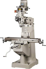 Enco - 9" Table Width x 42" Table Length, Step Pulley Control, 1 Phase Knee Milling Machine - R8 Spindle Taper, 3 hp - Apex Tool & Supply