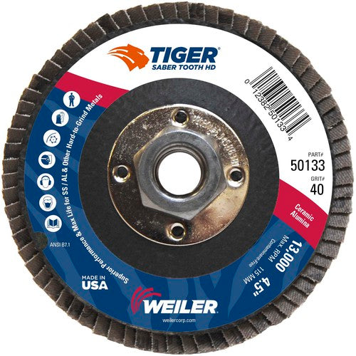 ‎4-1/2 Saber Tooth High Density Ceramic Abrasive, 40C, 5/8″-11 UNC Nut - Apex Tool & Supply