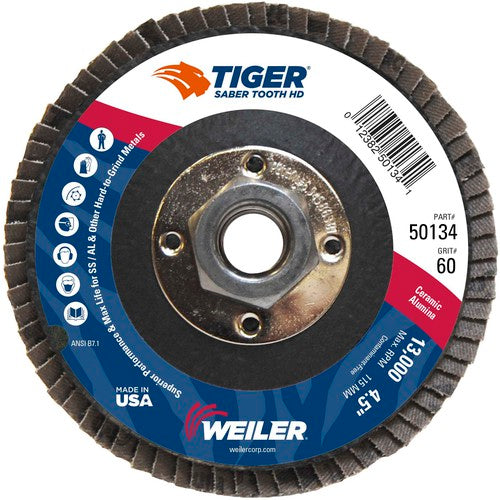 ‎4-1/2 Saber Tooth High Density Ceramic Abrasive, 60C, 5/8″-11 UNC Nut - Apex Tool & Supply