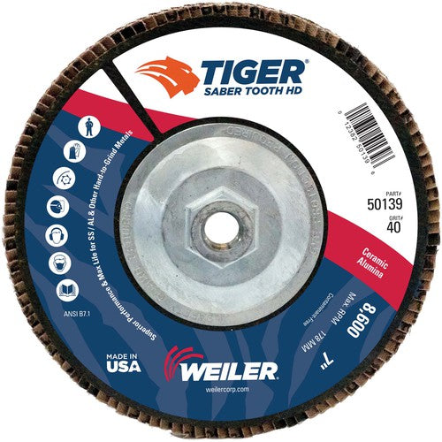 7″ Saber Tooth High Density Ceramic Abrasive, 40C, 5/8″-11 UNC Nut - Apex Tool & Supply