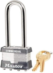 Master Lock - 2-1/2" Shackle Clearance, Keyed Different Laminated Steel Padlock - 5/16" Shackle Diam, Steel - Apex Tool & Supply