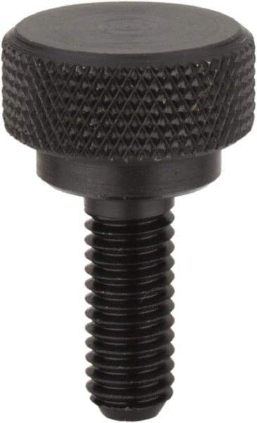 Morton Machine Works - 1/4-20 Knurled Shoulder Flat Tip Grade C-12L14 Steel Thumb Screw - 1" OAL, 3/8" Head Height - Apex Tool & Supply