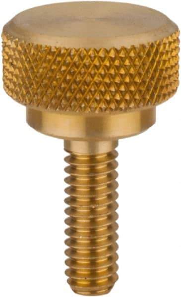 Morton Machine Works - 1/4-20 Knurled Shoulder Flat Tip Brass Thumb Screw - 15/16" OAL, 7/16" Head Height - Apex Tool & Supply