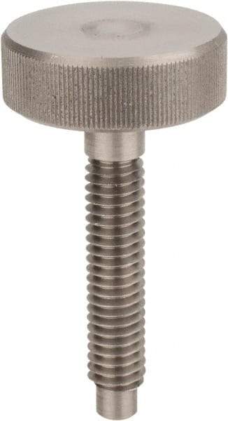 Morton Machine Works - M12x1.75 Knurled Shoulderless Dog Point Tip Grade 303 Stainless Steel Thumb Screw - 102mm OAL, 32mm Head Diam x 13mm Head Height - Apex Tool & Supply
