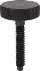 Morton Machine Works - M4x0.70 Knurled Shoulderless Dog Point Tip Grade C-12L14 Steel Thumb Screw - 57mm OAL, 19mm Head Diam x 6mm Head Height - Apex Tool & Supply
