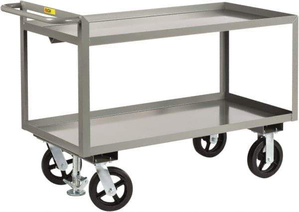 Little Giant - 2,400 Lb Capacity, 2 Shelf, Steel Shelf Truck - 48" Long x 24" Wide x 36" High, 8" Diam Mold-On Rubber Wheels - Apex Tool & Supply