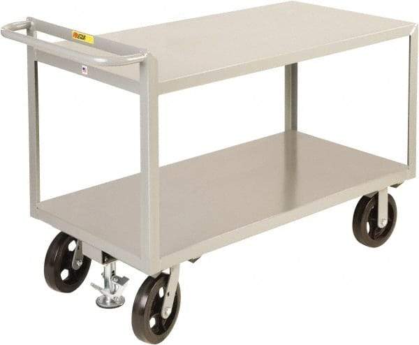 Little Giant - 2,400 Lb Capacity, 2 Shelf, Steel Shelf Truck - 60" Long x 30" Wide x 36" High, 8" Diam Mold-On Rubber Wheels - Apex Tool & Supply