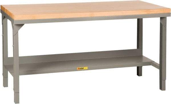 Little Giant - 72 Wide x 30" Deep x 28-3/4" High, Maple Butcher Block Top - Straight Edge, Adjustable Height Legs, Gray - Apex Tool & Supply
