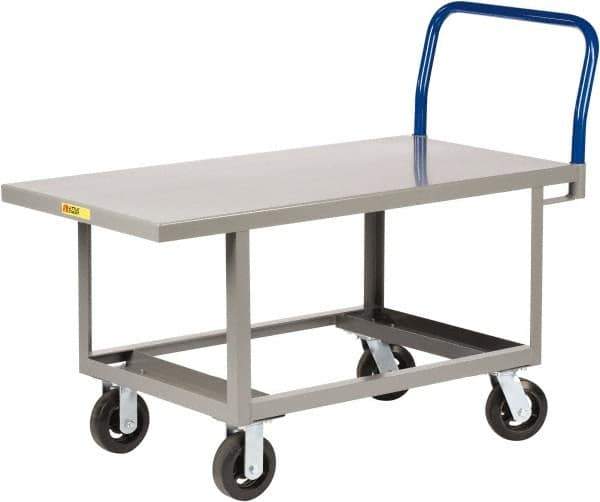 Little Giant - 2,000 Lb Capacity Steel 6-Wheeled Platform Truck - Steel Deck, 30" OAW, 60" Platform Length, Mold On Rubber Casters - Apex Tool & Supply