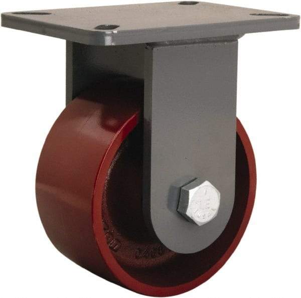 Hamilton - 6" Diam x 3" Wide x 8" OAH Top Plate Mount Rigid Caster - Cast Iron, 2,500 Lb Capacity, Tapered Roller Bearing, 5-1/4 x 7-1/4" Plate - Apex Tool & Supply