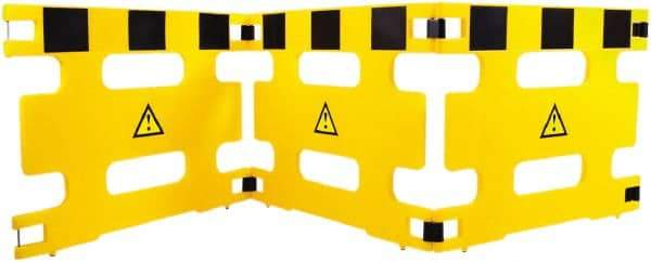 Made in USA - 36" High Folding Barricade - Plastic, Black & Yellow - Apex Tool & Supply