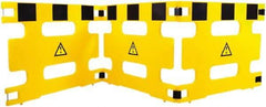 Made in USA - 36" High Folding Barricade - Plastic, Black & Yellow - Apex Tool & Supply
