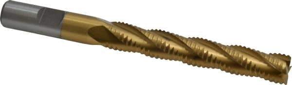 Interstate - 1/2" Diam, Coarse Pitch, 3" LOC, 4 Flute Cobalt Roughing Square End Mill - TiN Finish, 5" OAL, 1/2" Shank Diam, Single End - Apex Tool & Supply