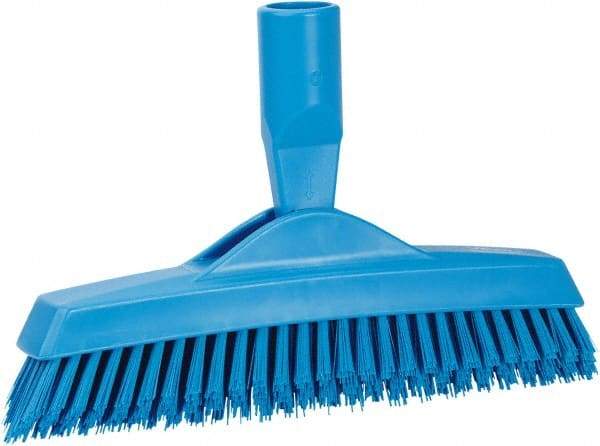 Vikan - 1.6" Bristle Length, Polyester Utility Scrub Brush - 9" Long x 1-1/2" Wide Head, 9-1/4" OAL, European Threaded Handle, Blue, Polypropylene Block - Apex Tool & Supply