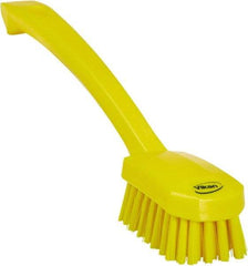 Vikan - 0.8" Bristle Length, Polyester Food Service Brush - 3" Long x 1.6" Wide Head, 10.2" OAL, Ergonomic Handle, Yellow, Polypropylene Block - Apex Tool & Supply