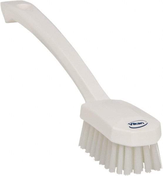 Vikan - 0.8" Bristle Length, Polyester Food Service Brush - 3" Long x 1.6" Wide Head, 10.2" OAL, Ergonomic Handle, White, Polypropylene Block - Apex Tool & Supply