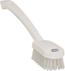 Vikan - 0.8" Bristle Length, Polyester Food Service Brush - 3" Long x 1.6" Wide Head, 10.2" OAL, Ergonomic Handle, White, Polypropylene Block - Apex Tool & Supply
