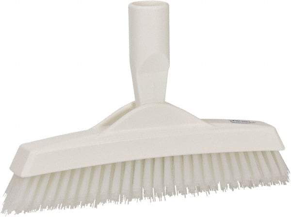 Vikan - 1.6" Bristle Length, Polyester Utility Scrub Brush - 9" Long x 1-1/2" Wide Head, 9-1/4" OAL, European Threaded Handle, White, Polypropylene Block - Apex Tool & Supply