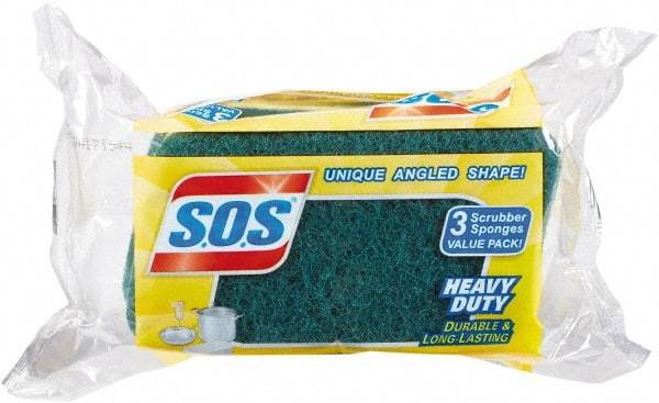 SOS - 4-1/2" Long x 2-1/2" Wide x 0.9" Thick Scouring Sponge - Heavy-Duty, Yellow/Green - Apex Tool & Supply