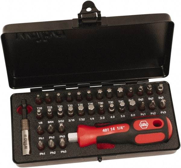 Wiha - Bit Set - 1/8 to 7/32" Hex, #1 to #3, 1/4" Drive, Phillips, Hex, Torx, Square, Pozidriv Point - Apex Tool & Supply