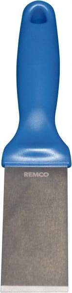 Remco - Stiff Stainless Steel Beveled Scraper - 1-1/2" Blade Width x 3-1/2" Blade Length, 5-13/32" Long Ergonomic Polypropylene Handle - Apex Tool & Supply