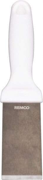 Remco - Stiff Stainless Steel Beveled Scraper - 1-1/2" Blade Width x 3-1/2" Blade Length, 5-13/32" Long Ergonomic Polypropylene Handle - Apex Tool & Supply