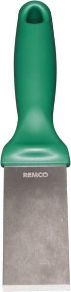 Remco - Stiff Stainless Steel Beveled Scraper - 1-1/2" Blade Width x 3-1/2" Blade Length, 5-13/32" Long Ergonomic Polypropylene Handle - Apex Tool & Supply