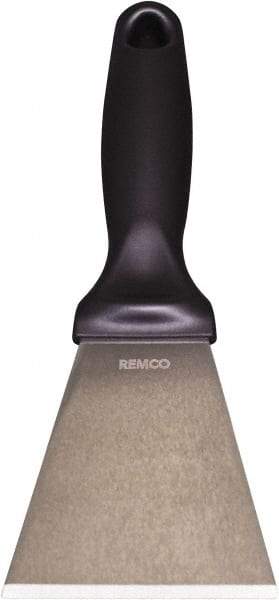 Remco - Stiff Stainless Steel Beveled Scraper - 3" Blade Width x 3-1/2" Blade Length, 5-13/32" Long Ergonomic Polypropylene Handle - Apex Tool & Supply