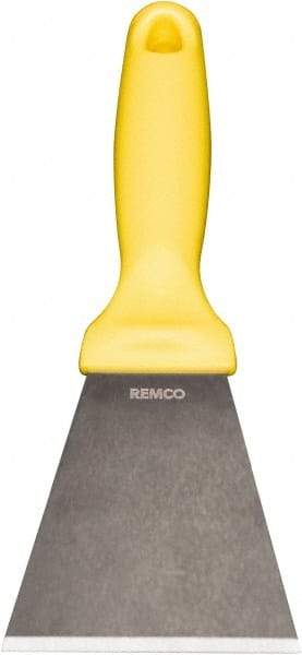 Remco - Stiff Stainless Steel Beveled Scraper - 3" Blade Width x 3-1/2" Blade Length, 5-13/32" Long Ergonomic Polypropylene Handle - Apex Tool & Supply