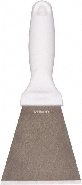 Remco - Stiff Stainless Steel Beveled Scraper - 3" Blade Width x 3-1/2" Blade Length, 5-13/32" Long Ergonomic Polypropylene Handle - Apex Tool & Supply