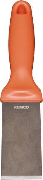 Remco - Stiff Stainless Steel Beveled Scraper - 1-1/2" Blade Width x 3-1/2" Blade Length, 5-13/32" Long Ergonomic Polypropylene Handle - Apex Tool & Supply