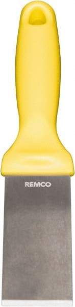 Remco - Stiff Stainless Steel Beveled Scraper - 1-1/2" Blade Width x 3-1/2" Blade Length, 5-13/32" Long Ergonomic Polypropylene Handle - Apex Tool & Supply