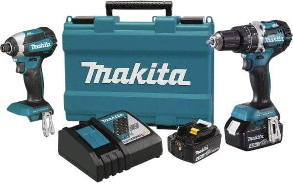 Makita - 18 Volt Cordless Tool Combination Kit - Includes 1/2" Hammer Drill & 1/4" Impact Driver, Lithium-Ion Battery Included - Apex Tool & Supply