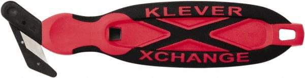 Klever Innovations - Quick-Change Safety Cutter - 1-1/4" Carbon Steel Blade, Red Plastic/Softgrip Handle, 1 Blade Included - Apex Tool & Supply