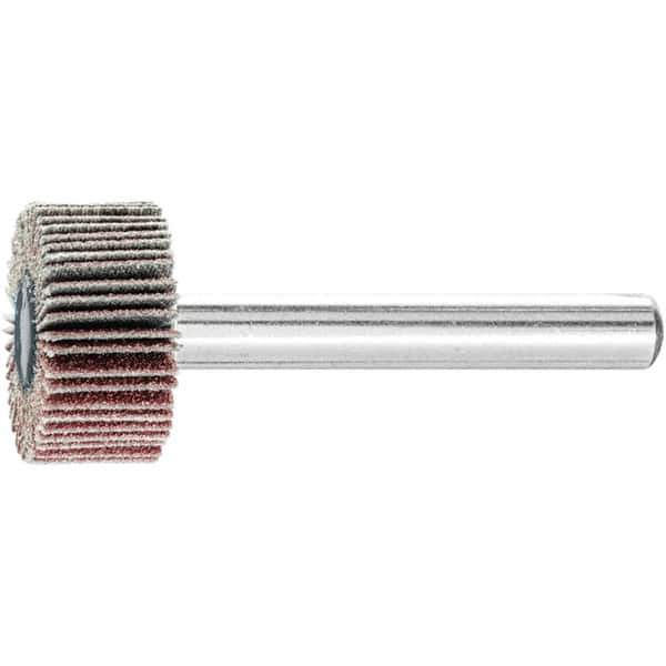 PFERD - 3/4" Diam x 3/8" Face Width, Aluminum Oxide Coated Mounted Flap Wheel - 1/4" Shank Mount, 120 Grit, 38,100 Max RPM - Apex Tool & Supply