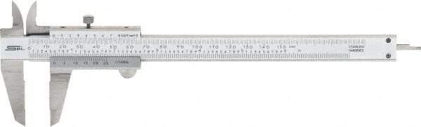 SPI - 0 to 150mm Stainless Steel Vernier Caliper - 0.02mm Graduation, 1.57" Jaw Depth, 0.001" Accuracy, Includes NIST Traceability Certificate - Apex Tool & Supply