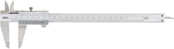 SPI - 0 to 200mm Stainless Steel Vernier Caliper - 0.02mm Graduation, 1.97" Jaw Depth, 0.0015" Accuracy, Includes NIST Traceability Certificate - Apex Tool & Supply