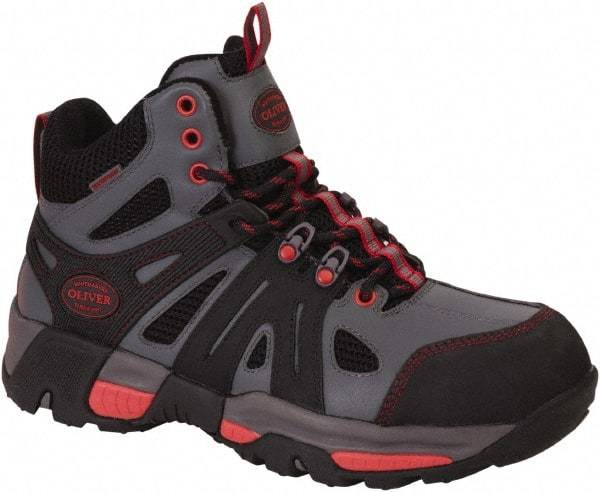 OLIVER - Men's Size 9 Medium Width Steel Industrial Hiker - Gray, Leather Upper, Rubber Outsole, 5" High, Lace-Up, Waterproof - Apex Tool & Supply