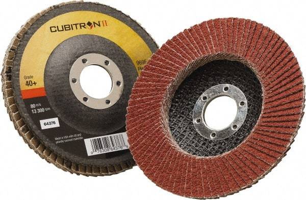 3M - 40 Grit, 4-1/2" Disc Diam, 7/8" Center Hole, Type 27 Ceramic Flap Disc - 13,300 Max RPM, Polyester Backing, Arbor Attaching System, Coated - Apex Tool & Supply