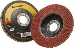 3M - 40 Grit, 4-1/2" Disc Diam, 7/8" Center Hole, Type 27 Ceramic Flap Disc - 13,300 Max RPM, Polyester Backing, Arbor Attaching System, Coated - Apex Tool & Supply