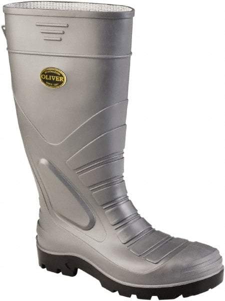 OLIVER - Men's Size 6 Wide Width Steel Knee Boot - Gray, PVC/Nitrile Blend Upper, PVC/Nitrile Blend Outsole, 16" High, Pull-On, Heat Resistant, Puncture Resistant - Apex Tool & Supply