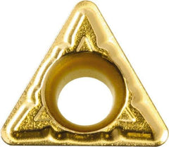 Kyocera - TPMT322 XQ Grade PV90 Cermet Turning Insert - TiN Finish, 60° Triangle, 3/8" Inscr Circle, 1/8" Thick, 1/32" Corner Radius - Apex Tool & Supply