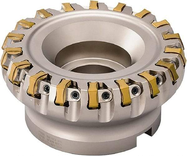 Kyocera - 28 Inserts, 200mm Cut Diam, 47.63mm Arbor Diam, 6mm Max Depth of Cut, Indexable Square-Shoulder Face Mill - 70° Lead Angle, 63mm High, PNEA 1106, PNEG 1106 & PNMG 1106 Insert Compatibility - Apex Tool & Supply