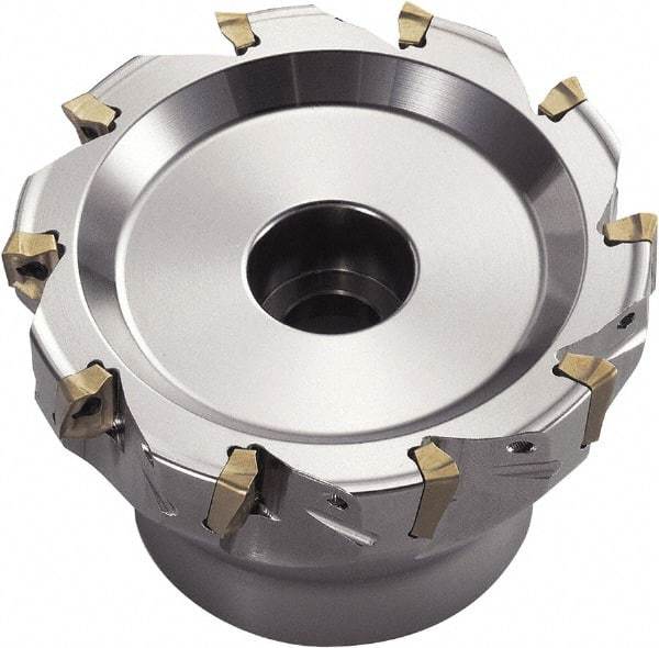 Kyocera - 7 Inserts, 100mm Cut Diam, 17.6mm Arbor Diam, 15.7mm Max Depth of Cut, Indexable Square-Shoulder Face Mill - 0° Lead Angle, 55mm High, BDMT 1704 Insert Compatibility, Through Coolant - Apex Tool & Supply