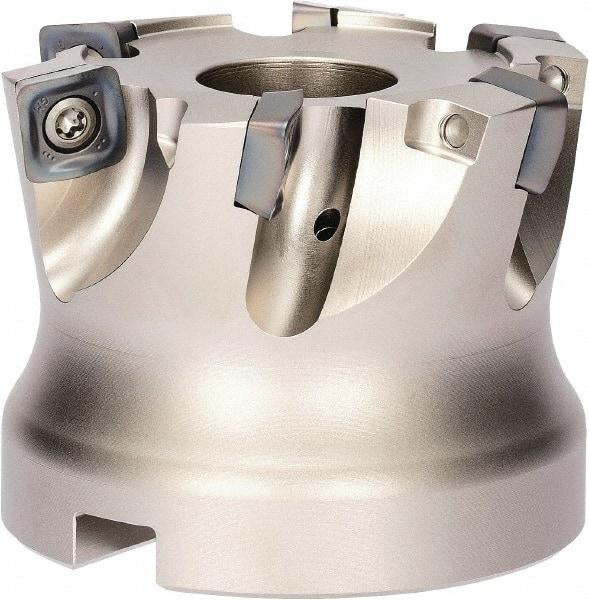 Kyocera - 7 Inserts, 5" Cutter Diam, 0.079" Max Depth of Cut, Indexable High-Feed Face Mill - 1-1/2" Arbor Hole Diam, 0.626" Keyway Width, 2.48" High, MFH Toolholder, SOMT 14 Inserts - Apex Tool & Supply
