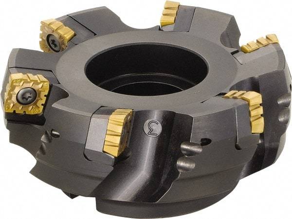 Kyocera - 315mm Cut Diam, 47.63mm Arbor Hole, 12mm Max Depth of Cut, 75° Indexable Chamfer & Angle Face Mill - 14 Inserts, SPMT1806 Insert, Right Hand Cut, 14 Flutes, Series MSRS15 - Apex Tool & Supply
