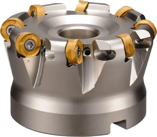 Kyocera - 100mm Cut Diam, 6mm Max Depth, 12.7mm Arbor Hole, 7 Inserts, ROMU 12... Insert Style, Indexable Copy Face Mill - MRW Cutter Style, 10,600 Max RPM, 50mm High, Through Coolant, Series RAD-8 - Apex Tool & Supply